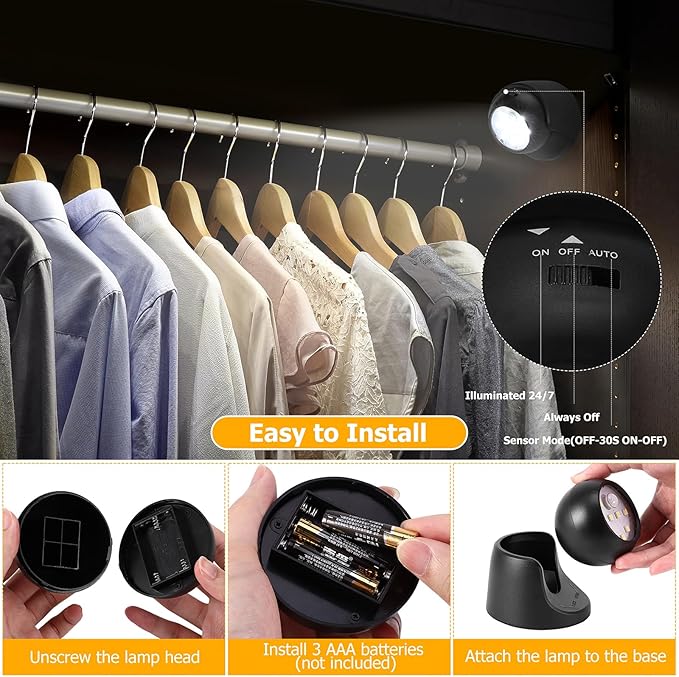 Motion Sensor Outdoor Lights - Outdoor Motion Sensor Light Battery Operated Wireless Spotlight Motion Detector Security Light Auto On Off for Sheltered Porch Stair Hallway Garage Wall Shed (4 Pack)