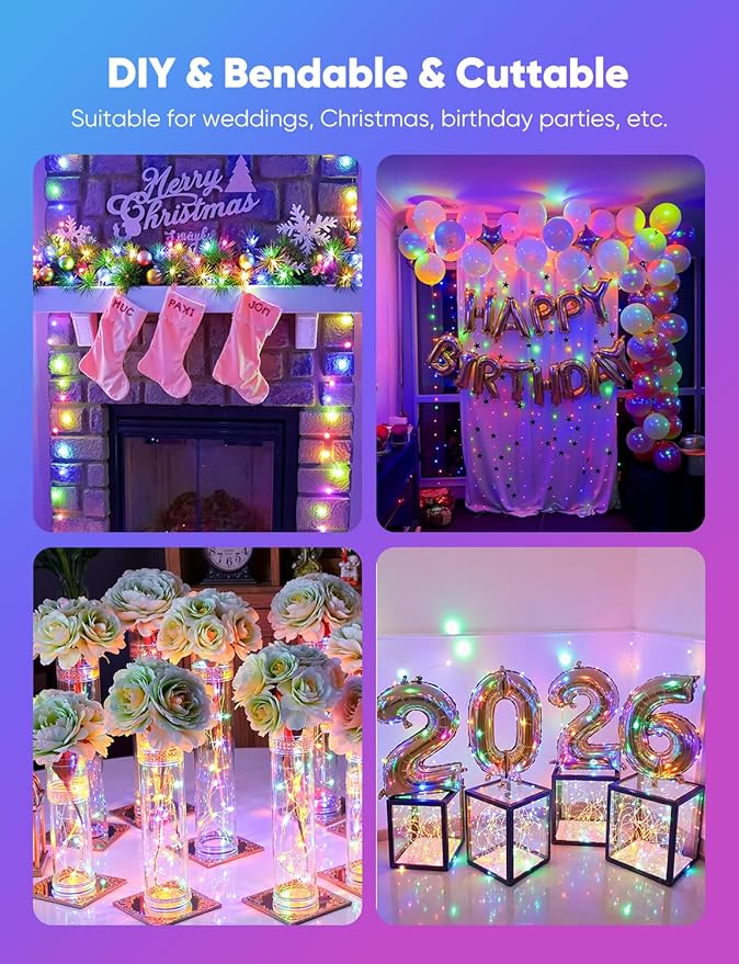 Minetom 12 Pack Fairy Lights Battery Operated String Lights 8 Modes, 7ft 20LED Multicolor Waterproof Silver Wire Twinkle Lights, Firefly Starry Moon Lights for Mason Jars DIY Christmas Wedding Party