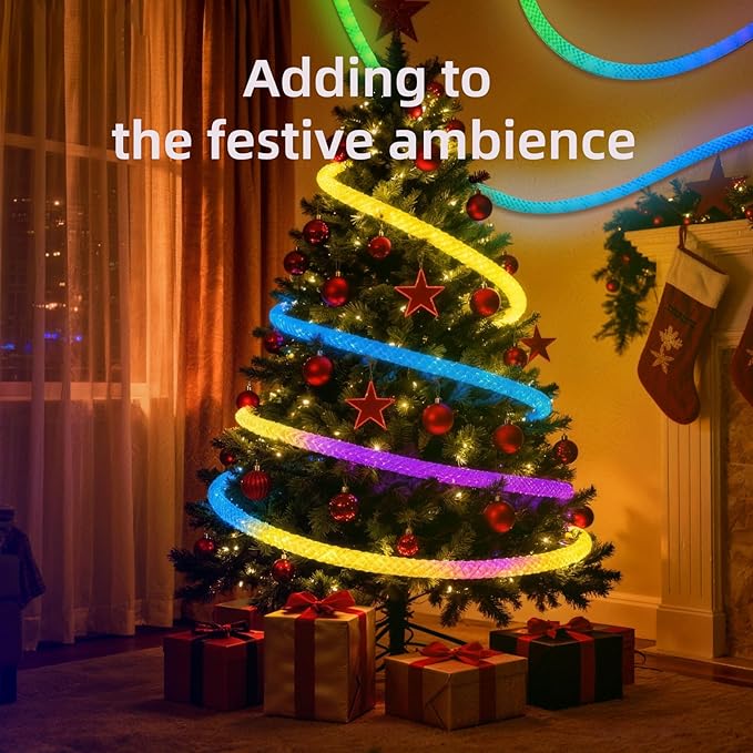 16.4ft LED Neon Rope Lights, Waterproof Music Sync Strip Lights with Remote & APP Control, USB-Powered Flexible Lighting for Christmas Halloween Decor, Gaming Room Bedroom Indoor Outdoor Decoration