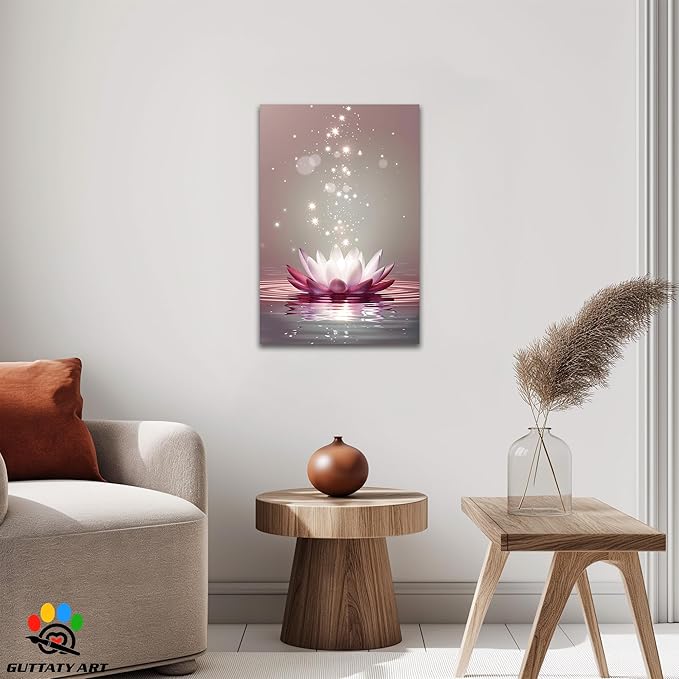 Zen Canvas Wall Art, White Lotus Flower Bloom in Water Wall Poster, Lotus Flower Canvas Art Print, Calm Relax Picture, Modern Framed Spiritual Home Artwork for Bathroom Spa Yoga Decor 12x18 inch