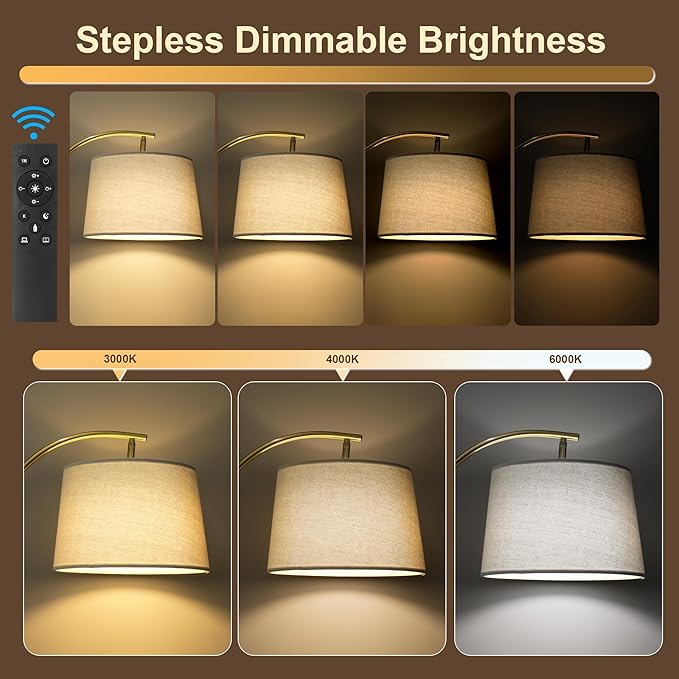 63" Wood Floor Lamp for Living Room Dimmable Standing Lamp with Remote & Foot Switch, 3 Color Temperatures Tall Lamp Mid Century Modern Floor Lamp for Bedroom Office, 9W Bulb Included, Chestnut