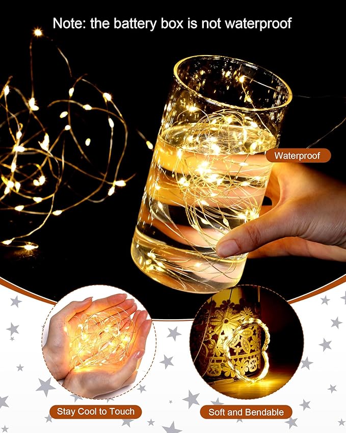 Riakrum 7ft 20 Fairy Lights Battery Operated [3 Styles], LED String Lights Bulk Waterproof String for Christmas Mason Jars Wedding Engagement Party Decorations Table Centerpiece(Warm,25 Pack)