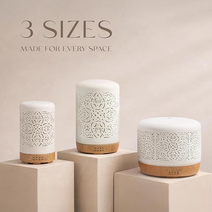 Earnest Living Essential Oil Diffuser White Ceramic Diffuser 250 ml Timers Night Lights and Auto Off Function Home Office Humidifier Aromatherapy Diffusers for Essential Oils