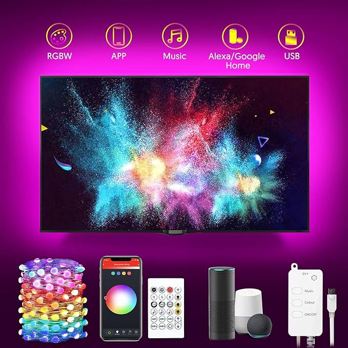 Avatar Controls Smart Fairy Lights 9.8ft for 40-55in TV Backlight USB String Lights with Remote 16M Color Changing Dimmable 30 LED for Gaming Lights Ambient Lighting Kit