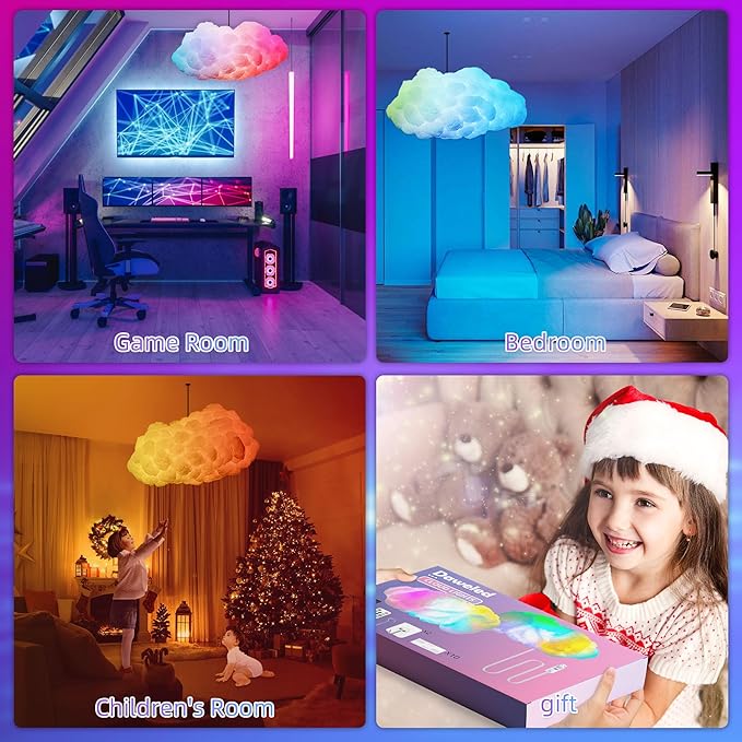 Cloud LED Lights for Bedroom - Aesthetic Mood Light, Music Sync App Control Wall Light, 3D Ceiling Lamp Color Changing Strip Lights, Cool Stuff for Kids Room Decor, Cool lights for Room Decorations