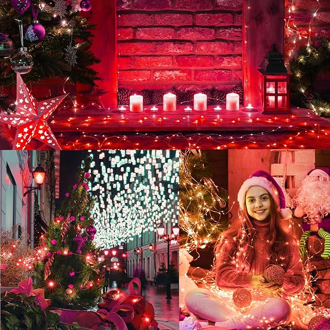 LAMPHOME Valentine's Day Red Fairy Lights Plug in, 33Ft 100 LEDs Waterproof Twinkle Firefly Lights, Starry String Lights for Galentine's Day Wedding Indoor Outdoor Christmas Patio Garden