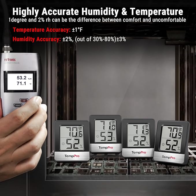 TempPro TP49 2 Pieces Digital Hygrometer Indoor Thermometer Humidity Meter Room Thermometer with Temperature and Humidity Monitor Mini Hygrometer Black Weather Station (Previously ThermoPro)