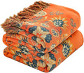 King Throw Blanket for Bed Couch,100% Organic Cotton Reversible Soft Quilt, Orange Floral Breathable Lightweight Blankets,90"×108" Extra Large Sofa Throws for 3 4 Seater with Tassels,Teal