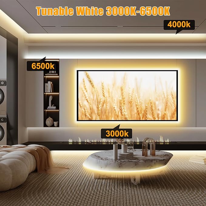 32.8ft Tunable White Smart COB Led Strip Light Kit, CCT 2700K-6500K Bright COB Led Tape Light Compatible with Alexa and Google, Dimmable Indoor COB Led Ribbon for Kitchen Cabinet, Room, TV