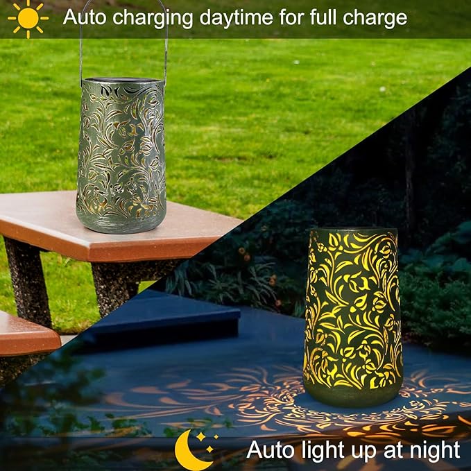 Solar Lanterns Outdoor Waterproof Solar Powered Retro Moroccan Lantern for Garden Patio Courtyard Lawn and Tabletop Decorative. Unique Gifts for Women Gardening