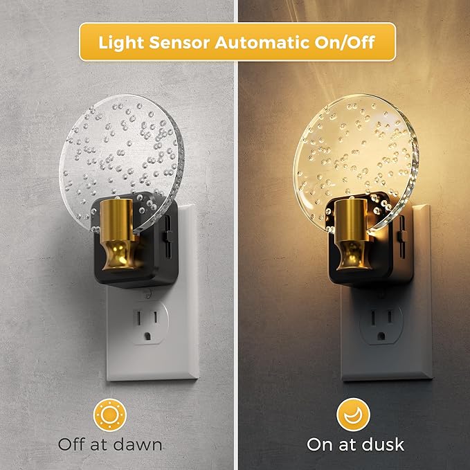 L LOHAS LED Night Lights Plug into Wall, Dusk to Dawn Sensor, 3000K Soft White LED, 180° Rotating Acrylic Bubble Nightlight, 0-100lm Adjustable Brightness, for Bedroom, Bathroom, Hallway