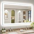 55x36 Brushed Nickel LED Bathroom Mirror with Lights, Sliver Framed Backlit and Front Lit Anti-Fog Lighted Vanity Mirrors for Bathroom Wall, Dimmable, 3 Colors, Memory, Tempered Glass, CRI＞90