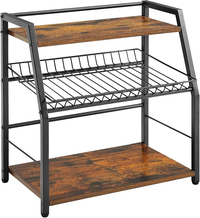 Kitchen Countertop Organizer, Snack Organizer Candy Display Stand Coffee Station Organizer, 3 Tier Wooden Counter Storage for Soda Cans Condiment Tea, for Pantry Office Bathroom, White (Black)