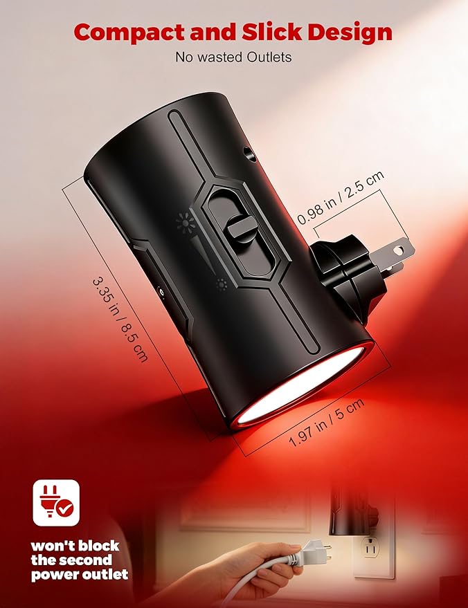 Night Light, 2-Pack Dimmable Plug-in Night Light with Auto On/Off & 90°Rotatable Plug, 0-100LM Adjustable Brightness,1W Ultra Low Energy for Bedroom, Hallway, Bathroom, Nursery, Kids Room, Red