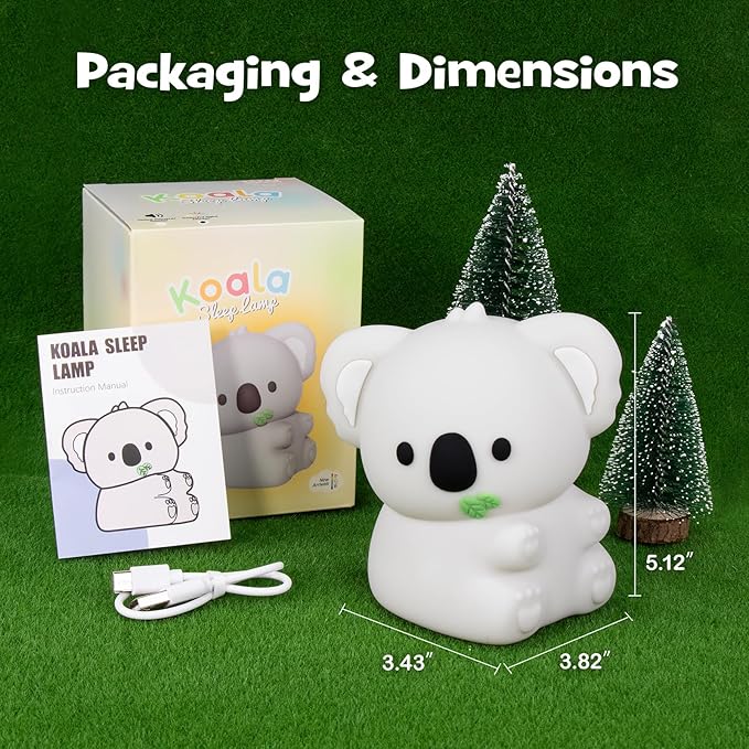 Koala Night Light Squishy Silicone Nursery Breastfeeding Nightlight with Timer 3-Level Warm White & RGB Color Modes Cute Koala Lamp Rechargeable Touch Bedside Desk Animal Lamp for Bedroom Dorm Decor
