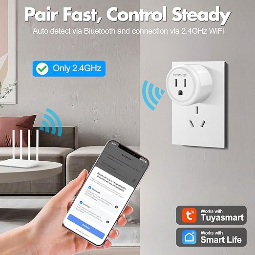 Mini Smart Plugs That Work with Alexa, Wifi Socket Compatible with Google Assistant, App Controlled Outlet with Timer & Schedule, 2.4GHz Wi-Fi Only Wireless Plugs Outlet for Smart Home Life