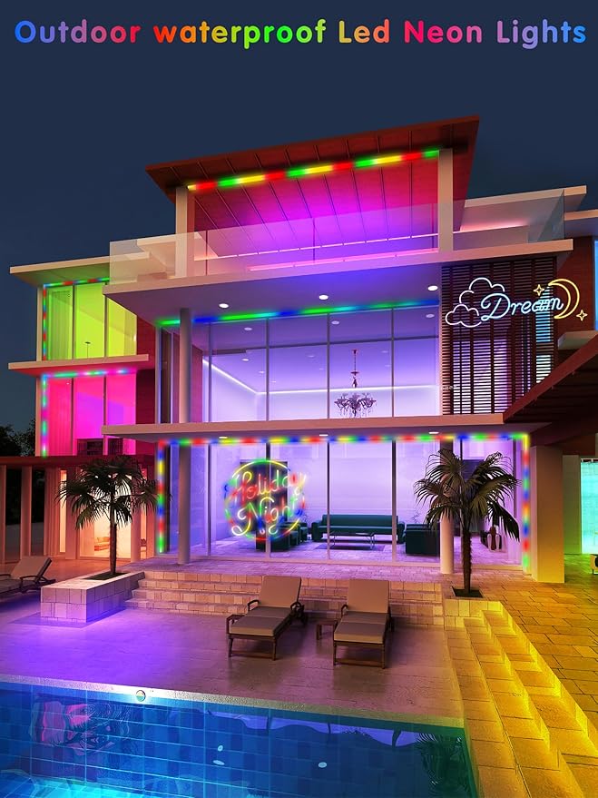 Multicolor Neon Led Rope Lights 32.8ft Led Strip Lights Outdoor Waterproof with Music Sync, Led Lights for Bedroom with Remote and App Control for Gaming Living Room Party (red, Green, Blue