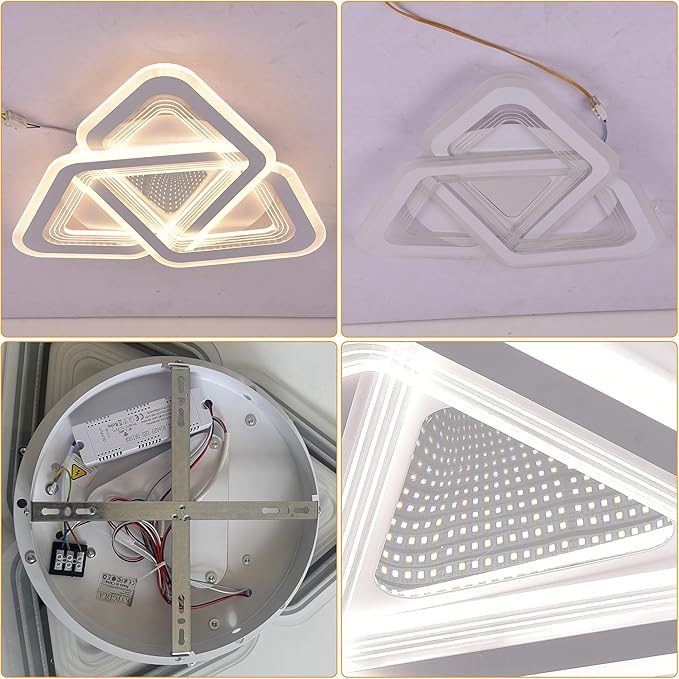 20-inch Triangle Ceiling Light Fixture Dimmable LED Bedroom Light with Remote & App Control, Unique Modern Flush Mount Lights Easy to Install, 80W Super Bright for Low Ceiling in Living Room
