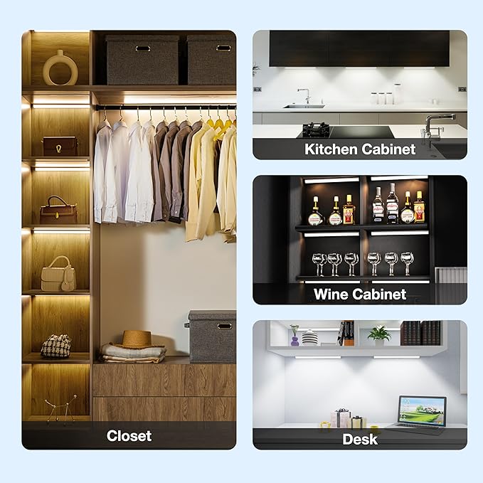 Under Cabinet Lights Remote Control, Magnetic Dimmable Closet Lights,USB Rechargeable Wireless LED Shop Light,Ceiling and Under Counter Lights for Kitchen,Wardrobe,Shelf(40CM,White)