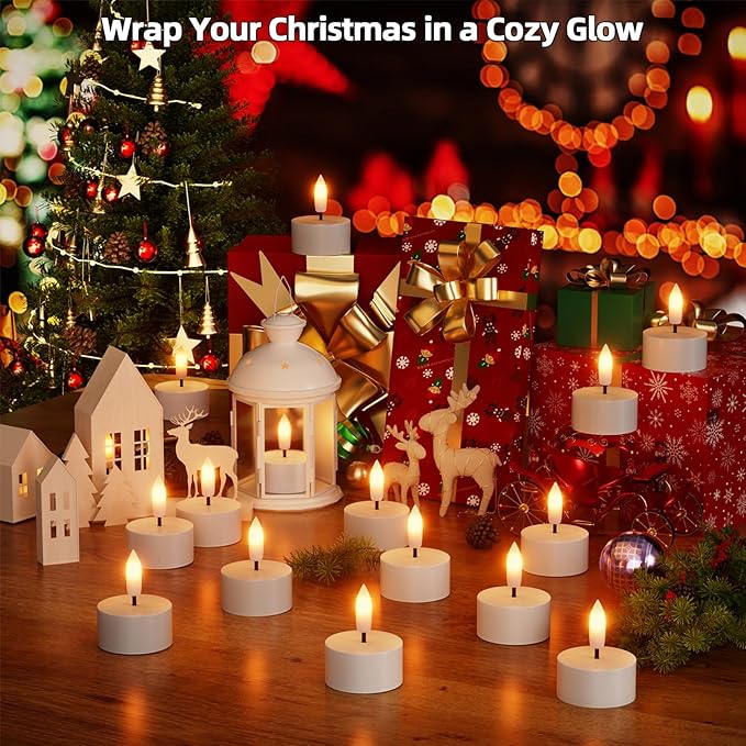 Rechargeable Flameless Tea Lights Candles with Charging Station 12Pcs Battery Tea Lights Candles with Remote & Timer LED Tealight Flickering Realistic for Home Christmas Wedding Decor - White