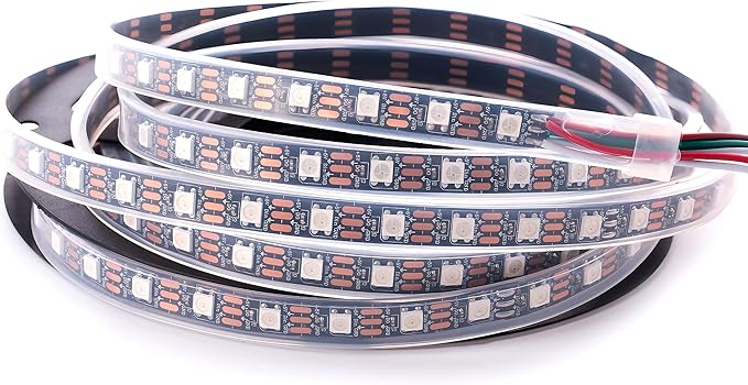 WS2812B LED Strip Individual Addressable Light 16.4FT 60Pixels/m 300Pixels Dream Color SMD 5050 LED Pixel RGB Strip IP67 Waterproof DC5V (Black PCB)