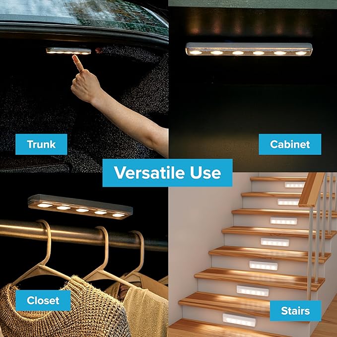 Brilliant Evolution 0.9" Ultra-Thin Wireless Under Cabinet Lights Battery-Operated LED Fixtures - 8.5" L Stick-On Push Lighting - 65 Lumens Warm White, Timer Included for Kitchen, Closet NAD Counter