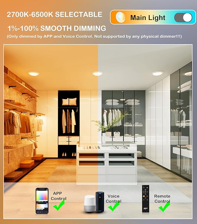 CLOUDY BAY [4 Pack] Smart LED Flush Mount Lights,5/6 Inch Surface Mount Ceiling Lights with Remote Control,Smart WiFi Recessed Can Lights,Color Changing Retrofit,Work with Alexa/Google Assistant