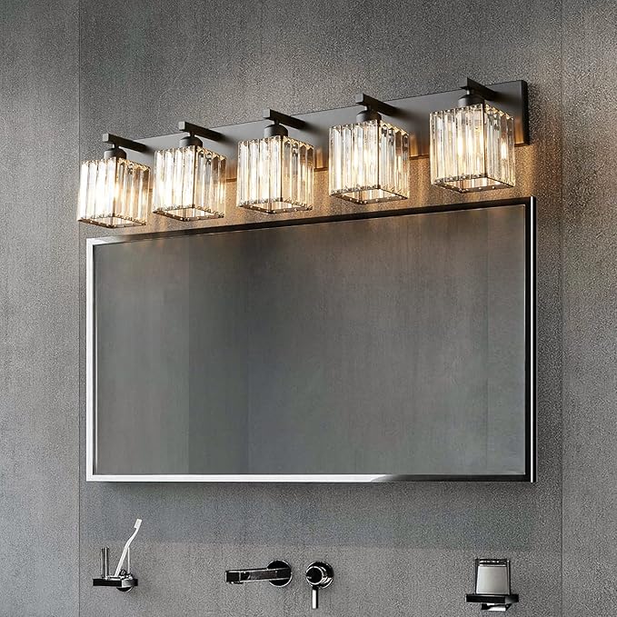 19.5" KnurledBrassWallSconcesSetof2,BronzeBathroomVanityLightFixtureswithWaterRipplesGlassTube,ModernLampforBedroom,LivingRoom,Hallway,Staise,Mirror,Kitchen