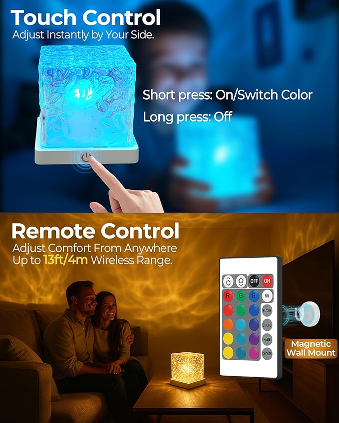 Rechargeable Shower Light No Wiring, 16 Color Ocean Wave Projector Light Cordless, Waterproof Shower Mood light with Remote, Bathtub Lights for Relaxing Spa, Water Ripple Projector for Bathroom Decor