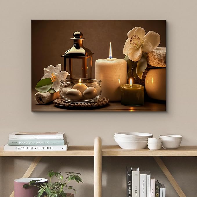 wall26 Canvas Print Wall Art Spa Candle White Amaryllis Flower Nature Wilderness Photography Realism Modern Art Decorative Multicolor Rustic Minimal Relax/Calm/Cozy Colorful for Bedroom - 12"x18"