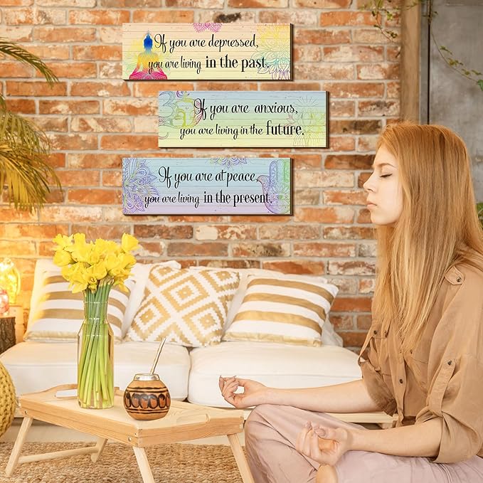 Yerliker 3 Buddha Decor Buddha Wall Art Meditation Room Chakra Decor for Bedroom Zen Quotes Wall Decoration Spiritual Gift Hanging Buddhism Spa Room Decoration Yoga Art for Women(Colorful)