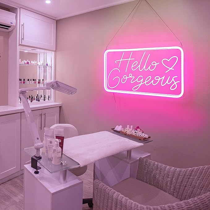 Hello Gorgeous Neon Signs Hello Beautiful Bedroom Neon Signs Pink Neon Sign are Suitable as Background WallDecor ations for Family Weddings and Birthdays Pink Neon Light Wth Dimmable Switch