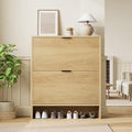 Garvee Shoe Storage Cabinet for Entryway, Fluted Shoe Cabinet with 2 Flip Drawers Doors, 32" Wide Hidden Shoe Rack Tall Freestanding Shoe Organizer for Entrance, Hallway, Living Room, Natural