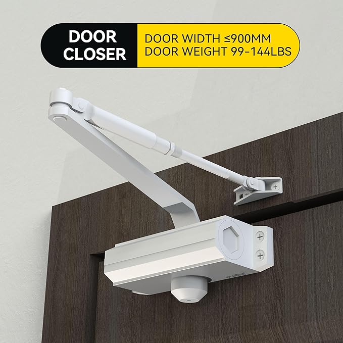 Automatic Door Closer Heavy Duty Spring Size 2 Hydraulic Aluminum Alloy UL 3-Hour Fire Rating Surface Mounted Home Commerical Door Closures Hold Open Adjust Speed Door Weights 88-144 Lbs