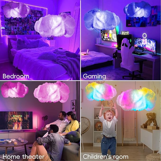 Cloud LED Lights for Bedroom - DIY Aesthetic Mood Light, Music Sync App Control Wall Light, 3D Ceiling Lamp Color Changing Lights, Cool Stuff for Kids Room Decor, Cool lights for Room Decorations