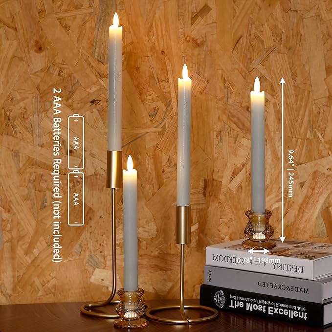 Flameless Taper Candles with Two Rmote, 9.6" Real Wax Battery Operated Candles with 3D Wick, 6 Pack Led Candle Flickering Candlesticks, Electric Candle for Home, Wedding, Party, Decor, White