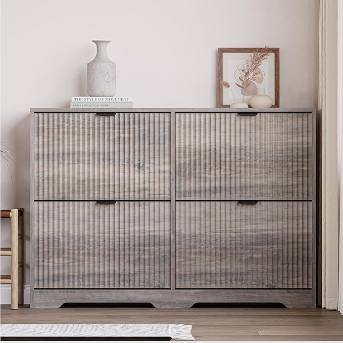 Large Shoe Cabinet for Entryway, Shoe Rack Cabinet with 4 Flip Drawer and Adjustable Shelves for Small Apartment, Foyer