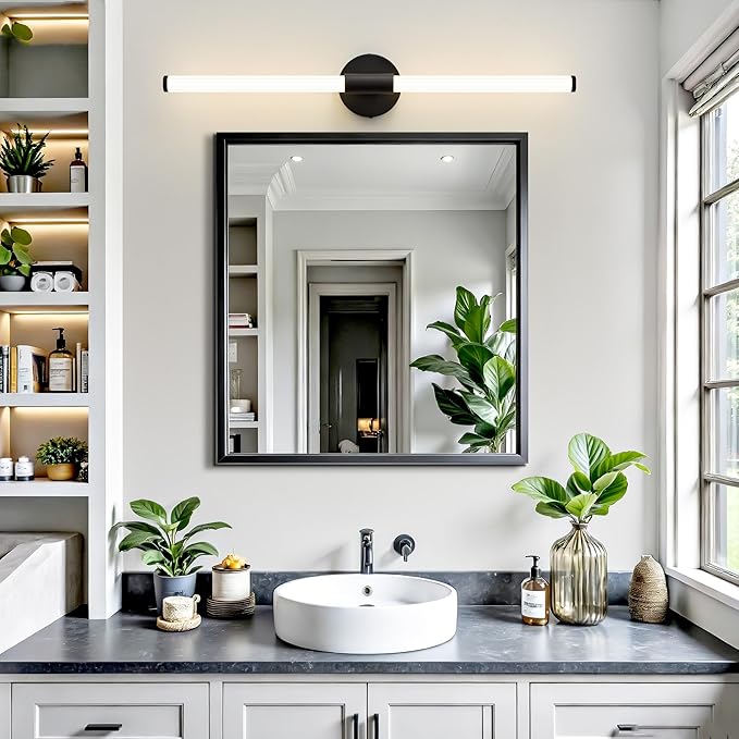 Dimmable LED Bathroom Vanity Lights 360° Full Lighting Bathroom Light Fixtures Over Mirror Vanity Light Bar Modern Wall Sconce 4000K Light for Bedroom Living Room Hardwired Black, 31 inch