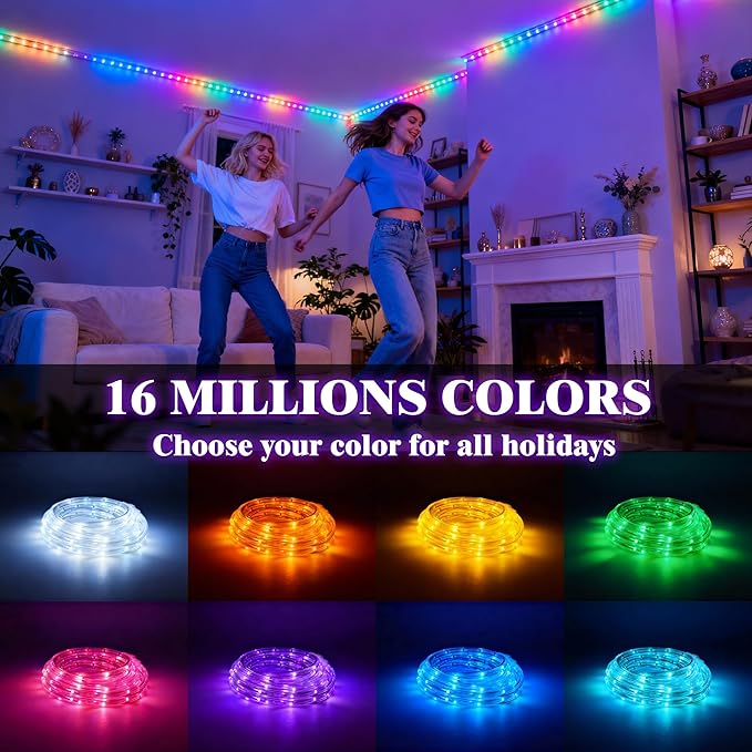 RGB Smart IC Strip Lights with APP Control, 33FT RGB+IC LED Color Changing Rope Lights Outdoor, Waterproof Neon LED Music Sync Flexible Tube Light for Bedroom Living Room Patio Christmas Hoilday