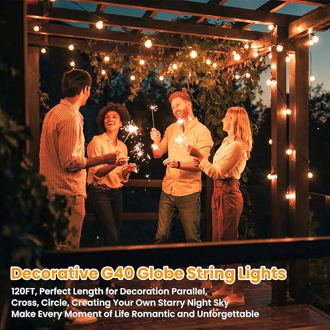 Bosceos 120FT Outdoor G40 LED Globe String Lights Dimmable Waterproof Shatterproof Light Strings with 60 Bulbs Connectable Commercial Hanging Lights for Christmas Patio House Backyard Balcony Party
