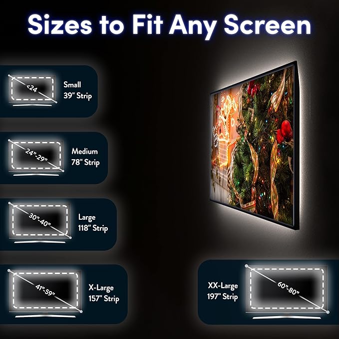 Power Practical USB Bias Lighting, LED TV Backlight Strip, Ambient Home Theater Light, TV Accent Lighting to Reduce Eye Strain, Improve Contrast, White, X-Large (41"-59" TV)