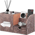 Fanousy Square Tissue Box Cover with Drawer Storage and Tray on Top, PU Leather Tissues Cube Boxes Holder, Modern Nightstand Organizer Caddy, Remote Control Holder for Bathroom, Bedside, Office, Home