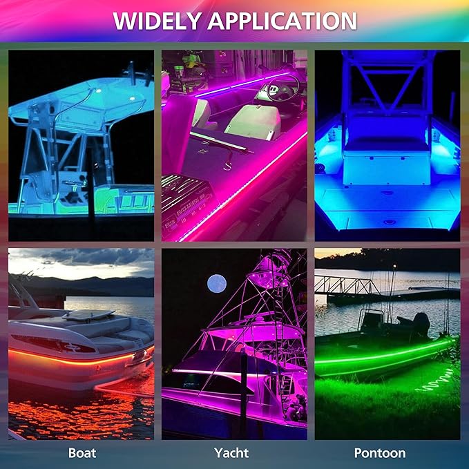LED Boat Strip Light 32.8 FT Marine RGB LED Multi-Color Interior Deck Cockpit Courtesy Light Waterproof Boat Lighting Kit for Yacht, Kayak, Sailboat, Fishing, Pontoon