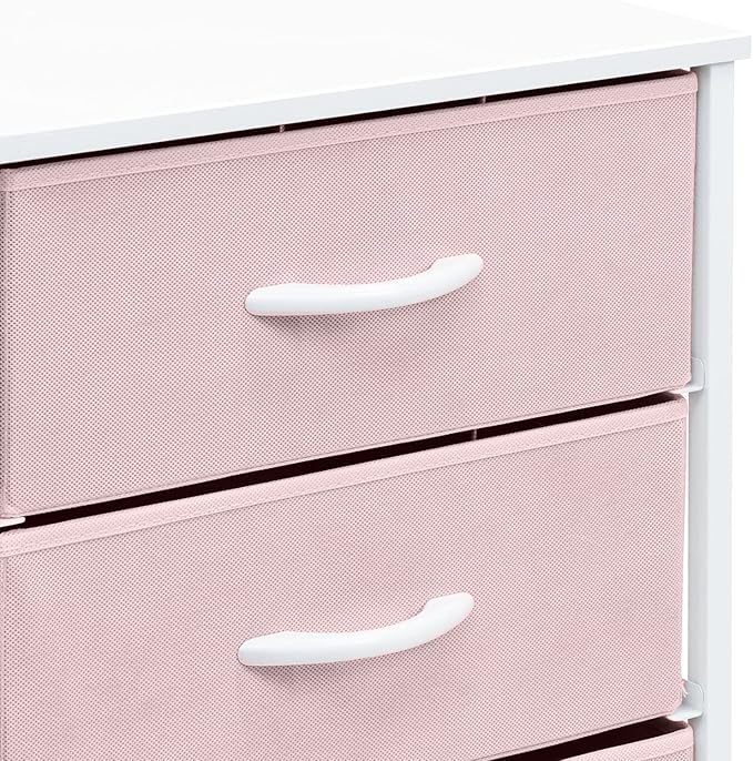 Sorbus Nightstand with 3 Drawers - Furniture Storage Chest Tower Unit for Bedroom, Hallway, Closet, Office Organization - Steel Frame, Wood Top, Pastel Fabric Bin (Pink)