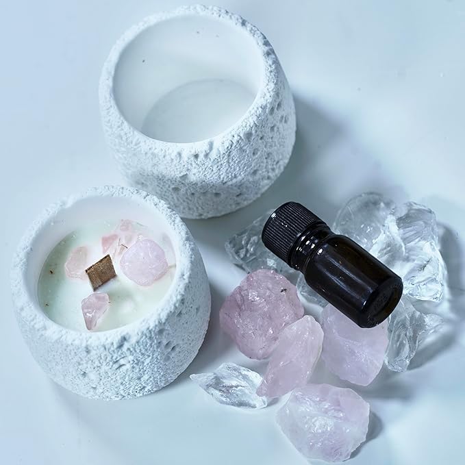 Pink Quartz Crystal Essential Oil Diffuser & Candle Set – Soy Wax Candle, Crystal Diffuser Stones & 10ml Essential Oil | Relaxation Aromatherapy Home Décor Gift Set