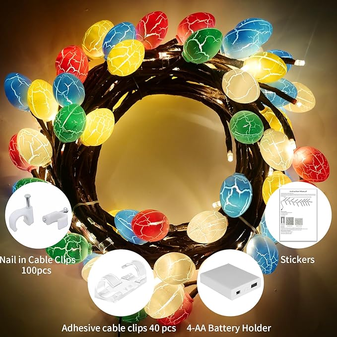 Easter Egg Enchanted Willow Vine Lights, 7.55FT 144LED 4 Color Easter Egg Tree Branch Lights for Wall, Remote Timer,8 Light Model,Bedroom Wall Doors Wedding, Christmas, USB Battery Box