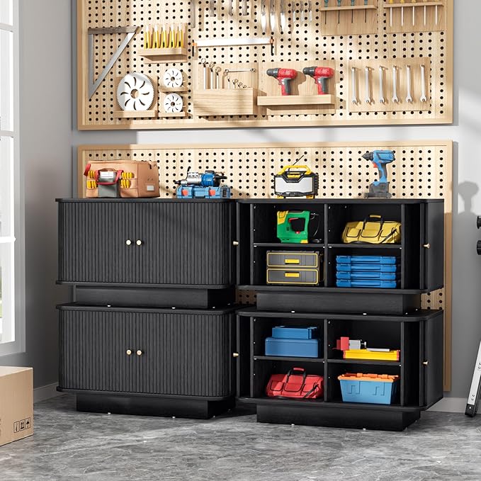 Fluted Shoe Storage Bench, 31" W Small Entryway Bench with Sliding Door, Mud Room Benches with Seat, Upholstered Wooden Rack Organization for Living Room, Apartment, Dorm, Black