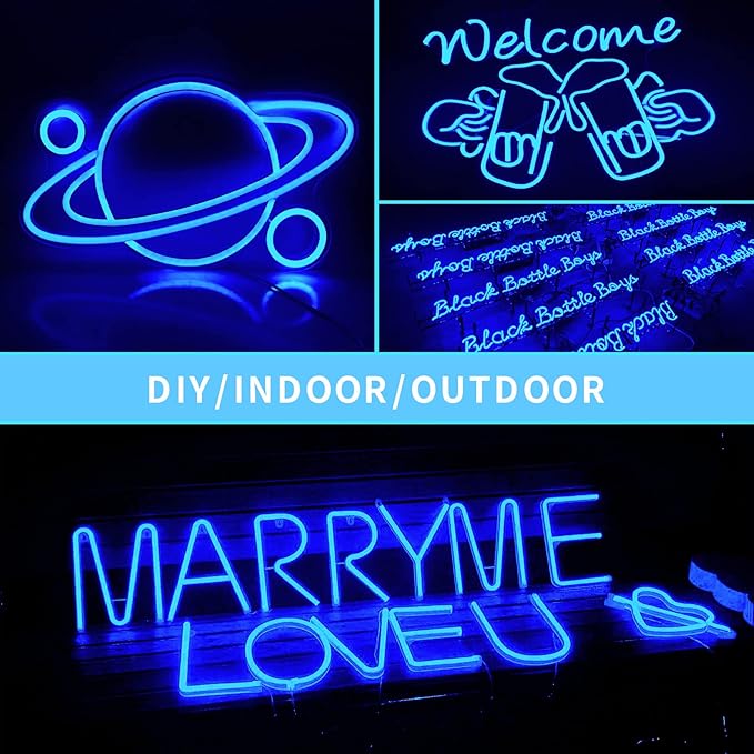 LED Neon Lights Flexible Blue 16.4FT/5M 12V DC Waterproof Flexible LED NEON Light for Indoors Outdoors Decorm [ No Power Adapter]