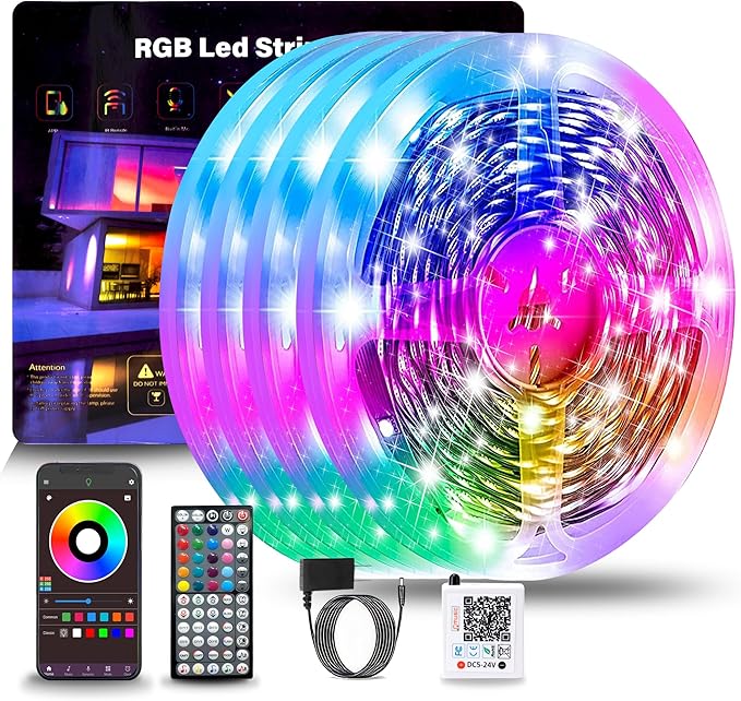 390FT LED Lights for Bedroom, RGB LED Strip Lights Music Sync Color Changing Effects, DIY Cuttable Led Light Strip with Remote and App Control Led Lights for Room Decor (4 Rolls of 97ft)