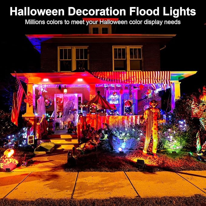 YAYZA! LED Flood Lights Outdoor 36W, 300W Equivalent 3000 LM RGB Color Changing Led Stage Landscape Lighting Bluetooth Smart Floodlights with APP Control 3000K Bright White Light, Timing&IP66 (4Pack)